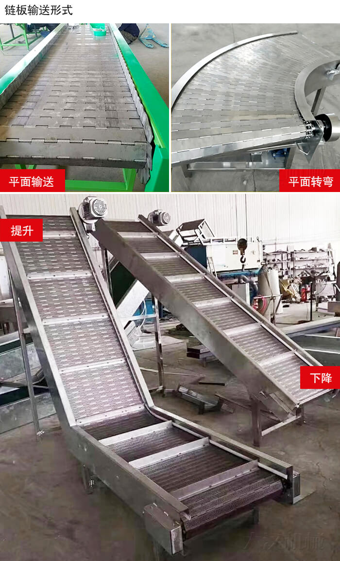鏈板輸送機平面輸送，平面拐彎，提升等運行現場圖片
